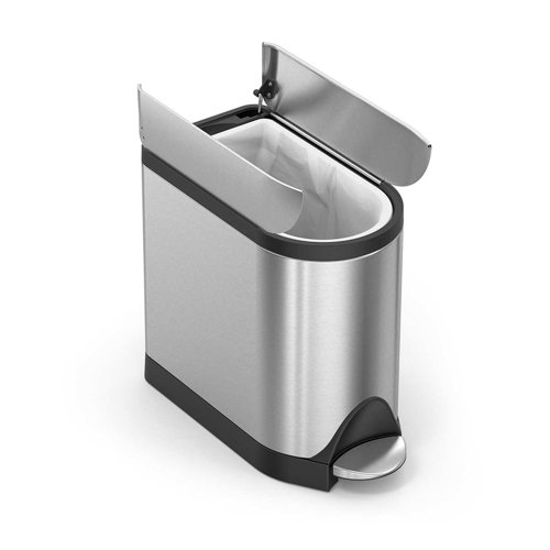 Simplehuman 10 Liter / 2.6 Gallon Butterfly Lid Bathroom Step Trash Can, Brushed Stainless Steel